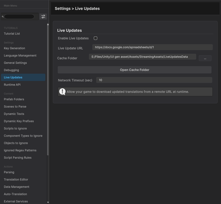 Live Updates section